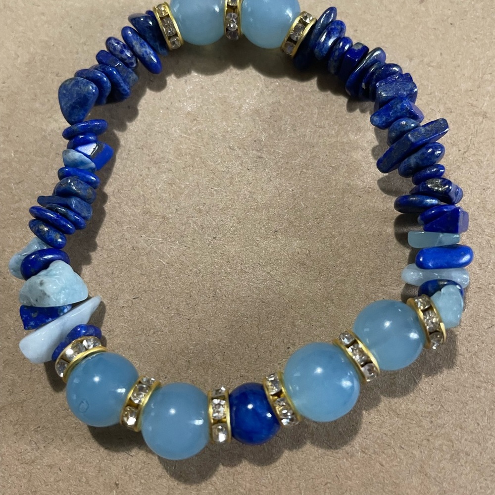 Blue jade & lapis lazuli gemstone bracelet handmade